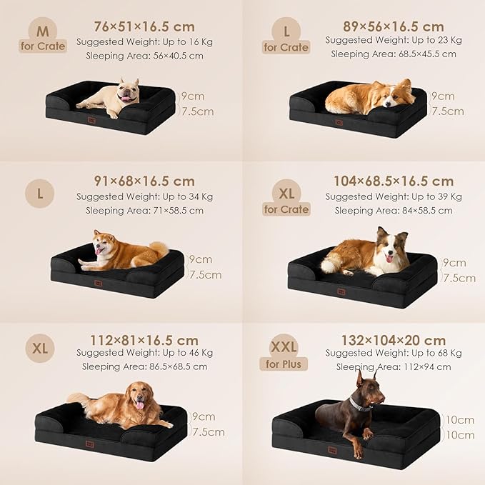 EHEYCIGA Orthopedic Dog Beds Large Sized Dog, Waterproof Washable Pet Bed | Non-Slip Bottom and Egg-Crate Memory Foam XL Dog Couch Bed with Washable Removable Cover, Black - Image 5