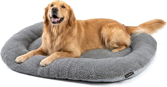 XL Dog Bed Washable for Crate Extra Large Breeds 47x35 Dual-Sided | Reversible Plush & Oxford Pad, Warm & Cooling Cushion, All Seasons Comfort, Soft Thick Support, Oval, Grey Durable Fabric by Unknown
