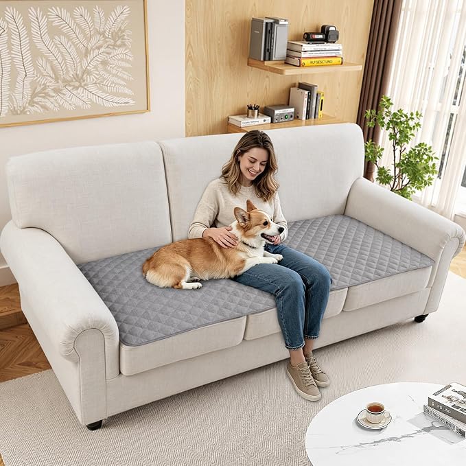 Dog Couch Cover for Sofa 100% Waterproof Faux Linen Sofa Covers for 3 Cushion Couch Washable Pet Friendly Sofa Slipcovers Non Slip Quilted Furniture Seat Protector (27.6x59 in, Light Gray) - Image 6