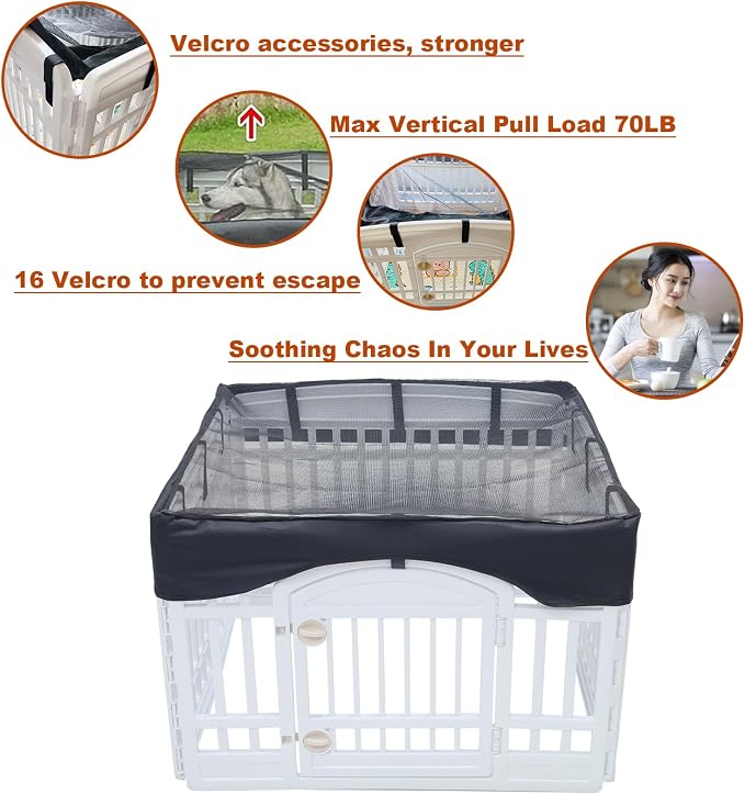 Dog Playpen Mesh Top Cover,[Play Pen Not Included] Fits 36" Inch Pet Playpen with 4 Panels，Dog Cage Covers Puppy Play Pen Cover,Indoor/Outdoor Use,Easy to fold for Portability - Image 4