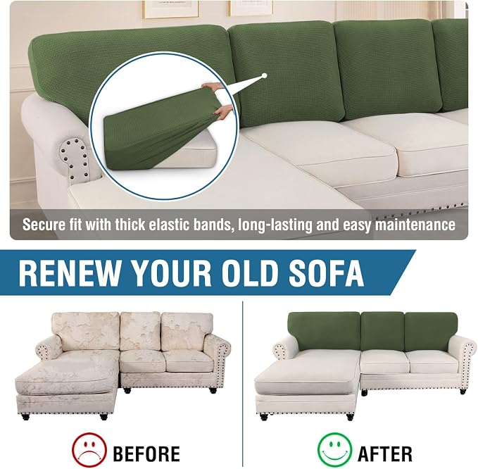 H.VERSAILTEX Backrest Cushion Covers Sectional Couch Back Cushion Covers for Sectional Sofa Set for Both Left/Right Couch (Back Only: 1 Chaise + 2 Sofa, Bronze Green) - Image 5
