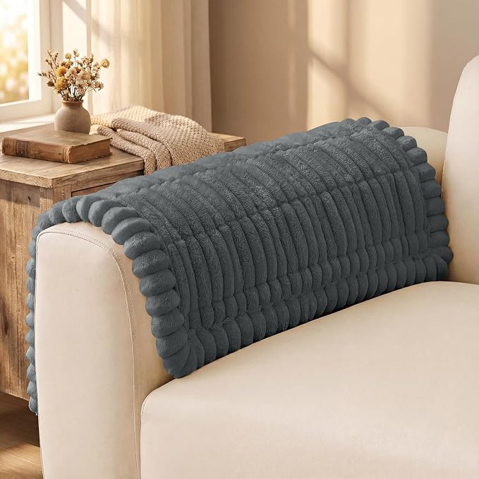 decorUhome Couch Cover for Dogs, Non Slip Fuzzy Thick Pet Sofa Protector | Pet Friendly, Soft Plush Fabric, Machine Washable, Fits Armrests, Single Seats & Backrest Cushions, Dark Grey, 27.6" x 27.6" by decorUhome