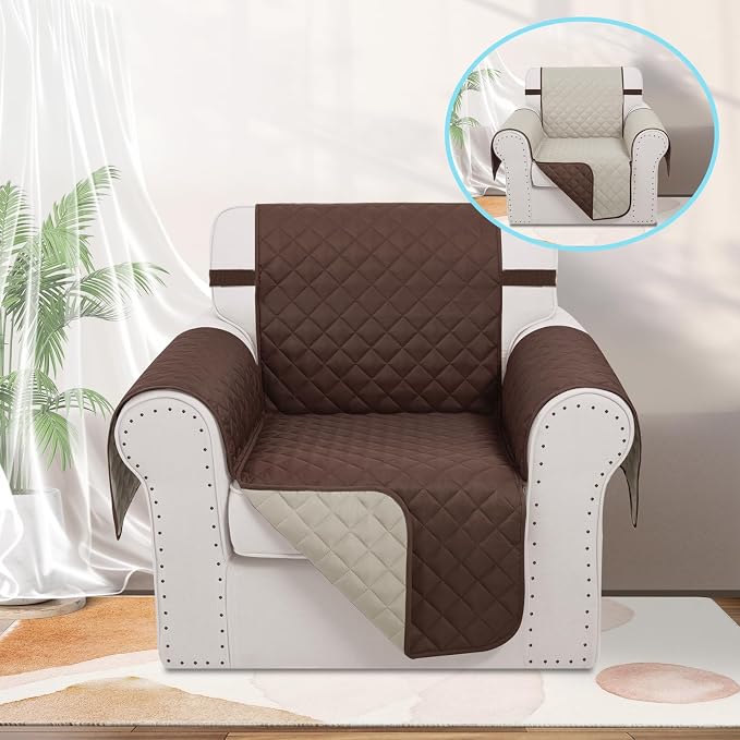 Reversible Recliner Chair Covers, 23" Chair, Chocolate/Beige | Chair Covers for Living Room with Elastic Straps, Water Repellent, Chair Protectors Covers for Dogs - Image 2
