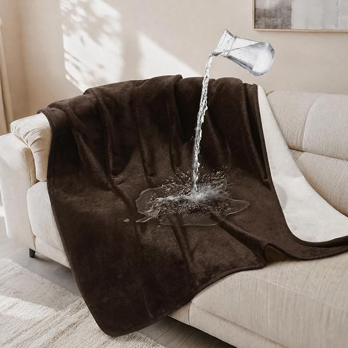 LOOBANI Waterproof Pet Blanket for Couch, Throw Size 50"x60", Coffee | Double-Side Liquid Proof Cozy Flannel, Reversible, Stain-Proof Couch Cover for Small Medium Dogs Bed Crate Furniture by LOOBANI