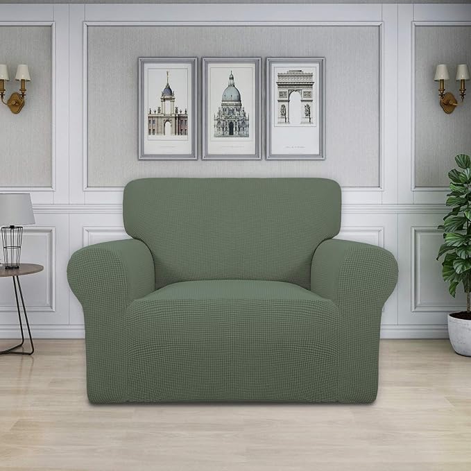 Easy-Going Stretch Oversized Chair Slipcover with Arm Washable Greyish Green - Image 2