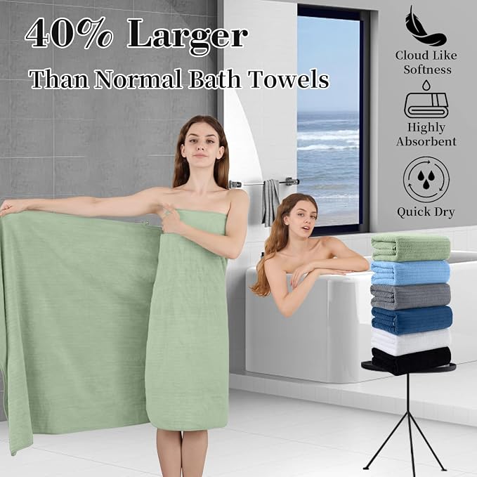Extra Large Bath Sheet Set of 4,Ultra Soft Fluffy Towel,35”x 70”Oversized Bath Towel Set,Premium Microfiber Bathroom Towel Set Highly Absorbent Quick Dry Shower Towel for Bathroom,Hotel,Spa (Green) - Image 3
