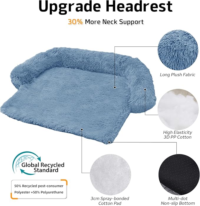 GGIB Calming Dog Bed Fluffy Plush Dog Mat for Furniture Protector with Removable Washable Cover for Large Medium Small Dogs and Cats (Medium, Navy) - Image 2