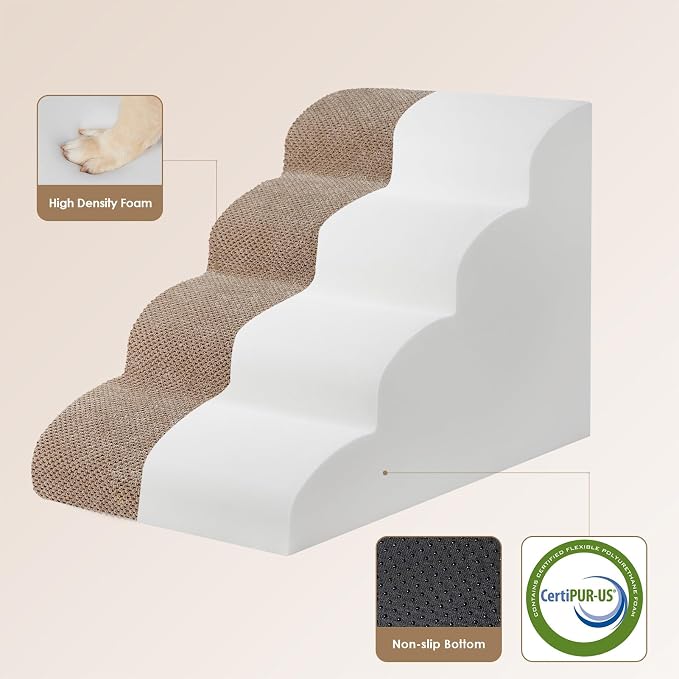 EHEYCIGA Curved Dog Stairs Ramp for High Beds 19.7" H, 4-Step Dog Steps for Small Dogs and Cats, Pet Stairs for High Bed Climbing, Non-Slip Balanced Pet Step Indoor, Camel - Image 2