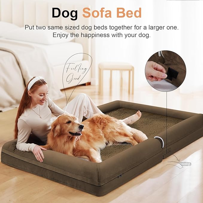 NANUYA Orthopedic Dog Bed for Jumbo Dogs, 53 x 42 Inch, Coffee | Egg crate foam for joint support, 3-sided bolster pet sofa, waterproof lining, washable cover, and non-skid base - Image 3