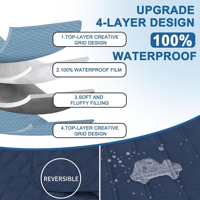 Waterproof Large Sectional Couch Covers for Dogs, Reversible L Shaped Couch Cover, Sofa Covers Washable Sectional, Furniture Protector Cover for Pets Kids (X-Large, Berlin Blue) - Image 4