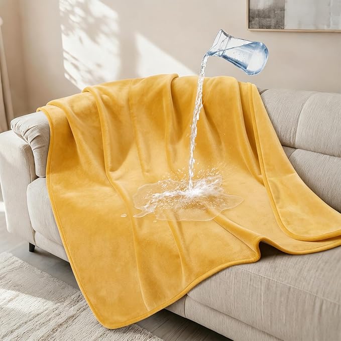 LOOBANI Waterproof Pet Blanket for Couch, Throw Size 50"x60", Yellow | Double-Side Flannel Reversible, Liquid Pee Proof Stain-Proof for Furniture Protection, Ideal for Medium Large Dogs Bed Crate by LOOBANI
