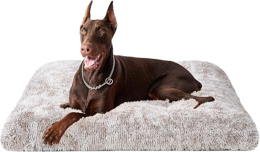 EHEYCIGA Fluffy Dog Crate Bed, Plush XX Large Dog Pillow, Brown | Xlarge Calming Anti Anxiety Plush Faux Fur Mat for Large size dogs, Washable Soft Warm Dog Pad with Non-Slip Bottom by EHEYCIGA