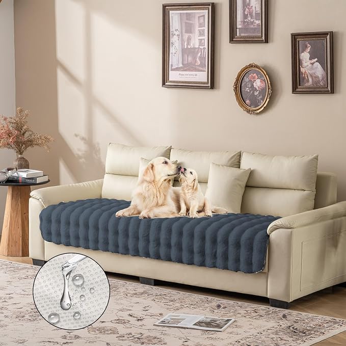 Dogs/Cats Bed Mats, Dog Pad Washable Removable Couch Cover with Anti-Slip Back, Plush Long Fur Mat, Perfect for Small, Medium and Large Dogs.(Noble Gray-Bubble, 30"x53") - Image 2