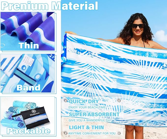 Widdonen Microfiber Beach Towel,Compact 2 Pack-71x32 Inch with Bag Travel | Extra Large,Lightweight,Thin,Sand Free,Quick Dry,Absorbent.Packable for Camping,Swim,Pool,Bath,Picnic,Cruise Essentials Gift - Image 4