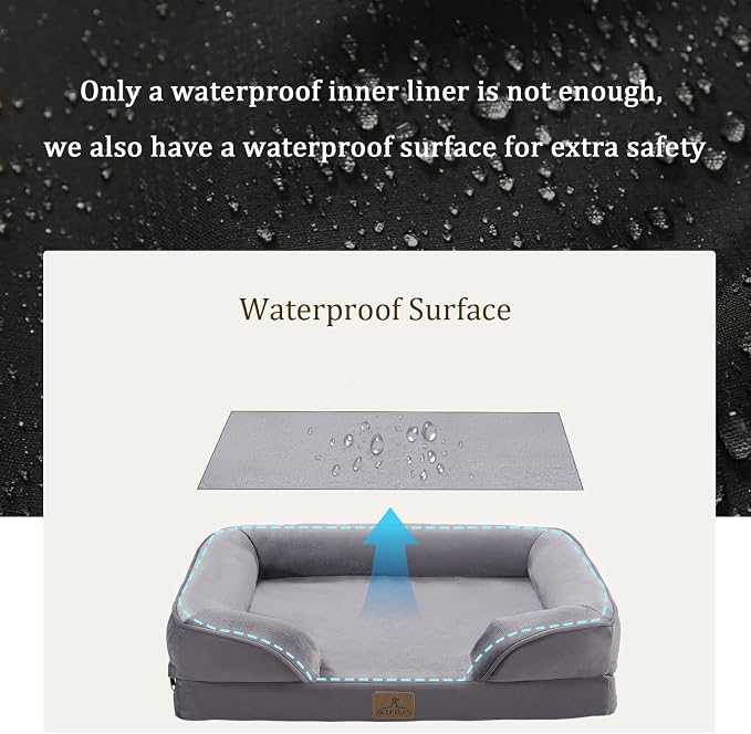 Bedfolks Orthopedic Dog Bed Extra Small, Waterproof Dog Sofa Bed for Small Dogs & Cats, Egg Foam Pet Couch Bed with Removable Washable Cover and Nonslip Bottom, Dark Grey - Image 3