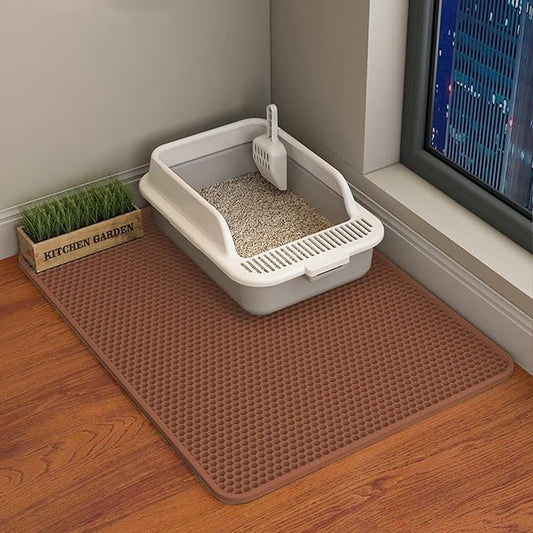 HCY&WLD Cat Litter Mat, Honeycomb Double Layer Cat Litter Trapping Mat, Waterproof Urine Proof Non-Slip, Scatter Control, Less Waste, Easier to Clean (Brown, 30" X 22") by HCY%26WLD