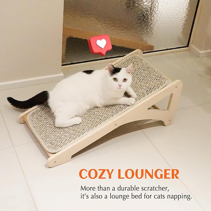 PETKARAY Cat Scratcher, Sisal Scratching Ramp, L Shape Scratch Pad for Indoor Cats, 27" Wall Furniture Protector with Mouse Toy - Image 6