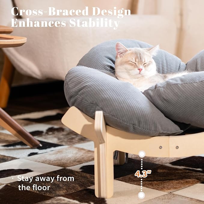 CHEERHOME PETS Elevated Cat Bed Wooden with Cushion Fluffy Pet Couch Sofa for Indoor Cats Raised Kitty Lounge Chair Suitable for Puppy, Cat Furniture(Gray) - Image 2