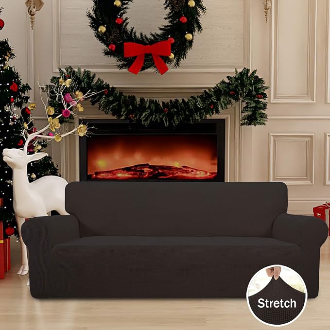 Easy-Going Stretch Couch Covers for Sofa Washable Large Chocolate | 1-Piece Sofa Covers for 3 Cushion Couch Furniture Protector Couch Slipcover Soft with Bottom for Kids Pets - Image 2