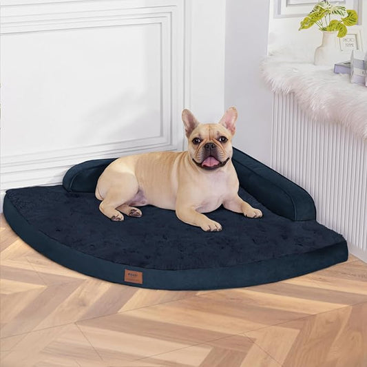 Large Orthopedic Dog Bed with Sides Big Dog Beds with Removable Washable Cover Non-Slip Waterproof Pet Bed for Medium Large Dogs - Navy Blue L