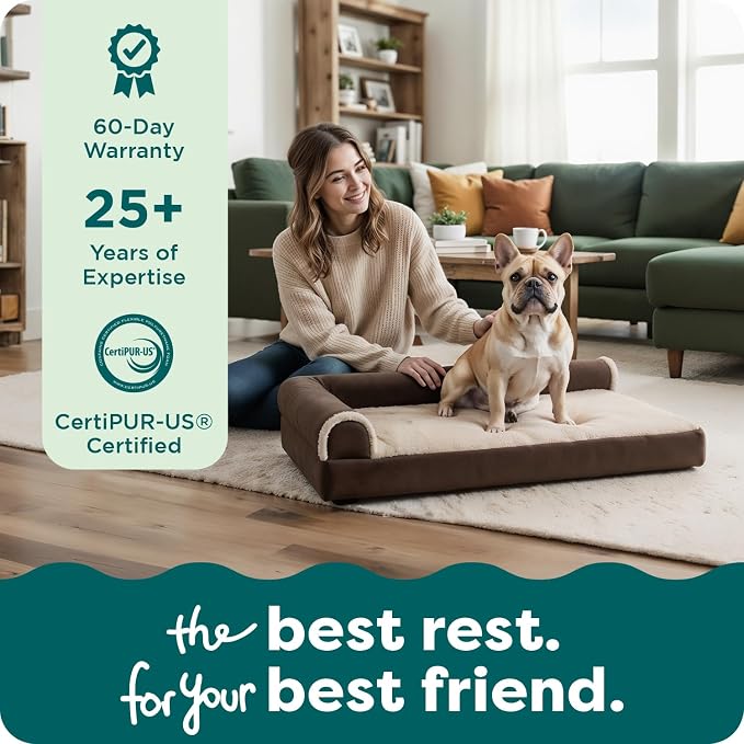 Furhaven Orthopedic Dog Bed for Medium/Small Dogs w/ Removable Bolsters & Washable Cover, For Dogs Up to 35 lbs - Two-Tone Plush Faux Fur & Suede L Shaped Chaise - Espresso, Medium,30"L x 20"W x 6"Th - Image 9