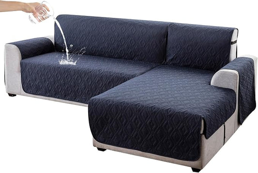Genina Waterproof L Chaise Sectional Cover for Kids Pets (Navy Blue, Large) | Reversible Design,Anti-Slip Fit,Blocks Pet Hair and Scratches,Stain-Resistant & Easy Install,Machine Washable by Genina