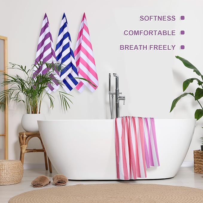 EBOOT 10 Pack Oversized Beach Towel Set Extra Large Pool Towels Microfiber Quick Dry Swim Blanket for Adult Women Men Face Hand Body Bath Travel Pool(Fancy Color,36 x 72 Inch,Cabana Stripe) - Image 4