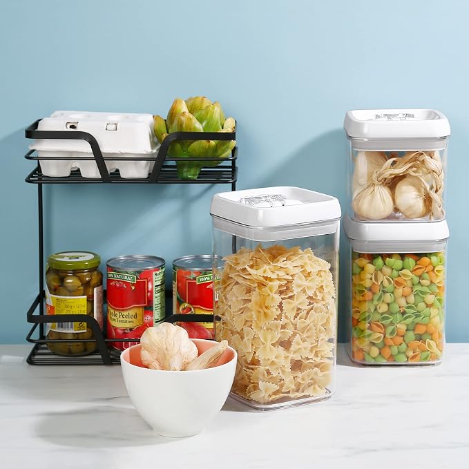 Felli Flip Tite Food Storage Container 5" LARGE 5pk Set + No Residue Label, Airtight Lid Easy Lock Top Stackable, Plastic Canister Jar for Pantry Kitchen Fridge Organizer Pasta Protein Powder Spice - Image 9