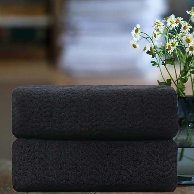 Ultra Soft 2 Piece Textured Hand Towel Set for Bathroom Shower Pool and Kitchen, Quick Dry, Highly Absorbent - Black by Smuge