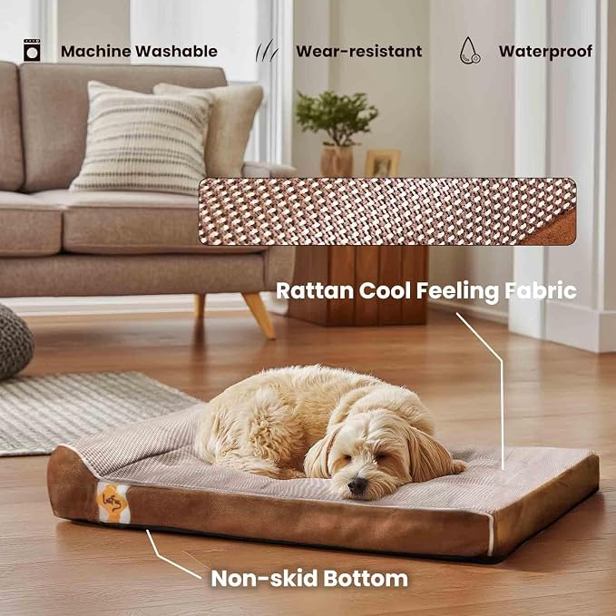 Laifug Orthopedic Dog Beds for Large Dogs,3" Memory Foam Dog Beds,Durable Water Proof Liner Removable and Washable, Nonskid Bottom, Brown 34"x22"x5.5" - Image 3
