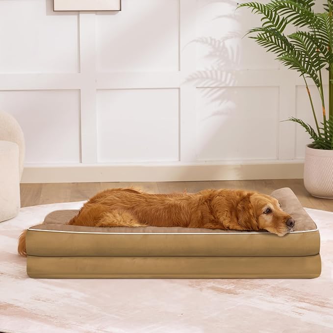 Dog Bed Large Sized Dogs, XL Orthopedic Dog Bed for Large Dogs 42"x30"x7.5", Waterproof Pet Bed with Washable Removable Cover, L-Shaped Pet Couch with Portable Handle, Camel - Image 6