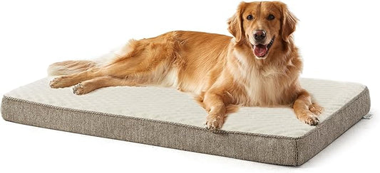 JOEJOY Orthopedic Dog Bed for Extra Large Dogs, Washable Dog Crate Bed Large Sized with Removable Cover, Egg Memory Foam Big Pet Beds, Beige, 47"x29" by JOEJOY