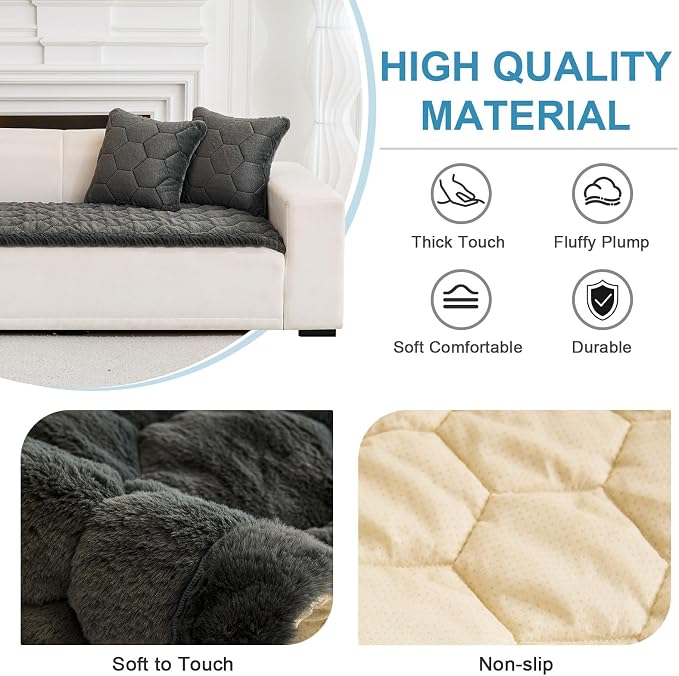 GKXLH Thick Sofa Cover Washable - Soft Flannel Universal Sofa Covers 2 3 4 Seater, Non-Slip Sofa Slipcovers, New Couch Covers Corner Sofa Cover Furniture Protector for Living Room (Dark Grey 70x180cm) - Image 5