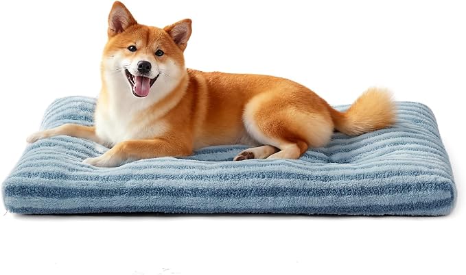 FURTIME Washable Dog Bed Medium Size Dogs, Deluxe Dog Crate Beds | Comfy Fluffy Kennel Pad Anti-Slip Pet Sleeping Mat, Machine Washable Dogs Pillow, 29"x21"x3", Blue by FURTIME