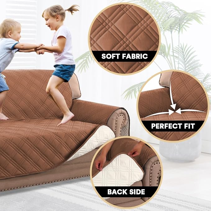 PrinceDeco 100% Waterproof Couch Cover for 3 Cushion Couch Sofa Pet Friendly Non-Slip Couch Cover for Dogs Washable Water Resistant Furniture Protector with Elastic Straps(Sofa 68", Terracotta) - Image 3