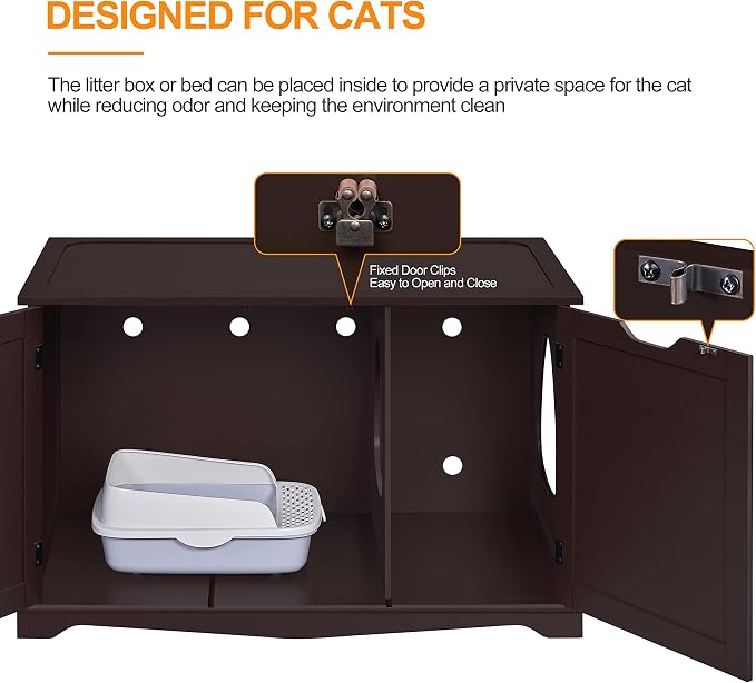 Yaheetech Cat Litter Box Enclosure, Litter Cabinet Furniture Hidden, Wooden Pet Crate Kitty Washroom Storage Bench with Divider Home Loo Indoor Cat House Espresso - Image 6