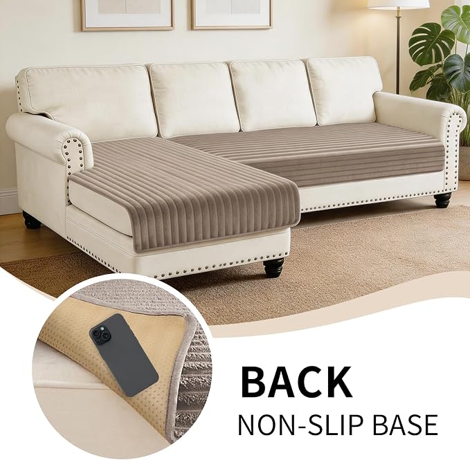 100% Waterproof Couch Covers for Sectional Sofa, Washable Couch Cover, L Shaped Couch Cover for Dogs, Non Slip 2 Pieces Sofa Cover Pet Friendly, 35"x63"+35"x70.9"- Khaki - Image 5