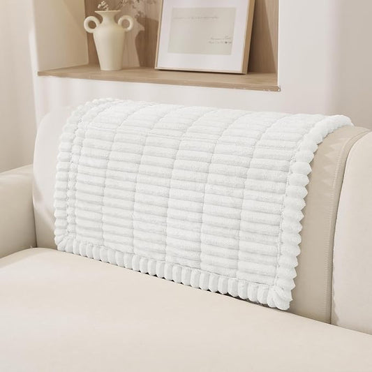 Fuzzy Sofa Headrest Covers for Dogs Washable, Thick Couch Covers for 3 Cushion Sofa Pet Friendly, Non Slip Plush Dog Couch Cover for for Sectional, Loveseat (White, 27.6" x 35.4") by CYCMACOHOME