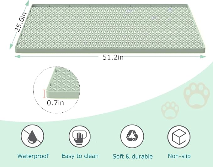 Cat Litter Mat for Litter Box, Silicone Large Cat Litter Trapping Mat - 51.2x25.6 in, Waterproof & Non-Slip, Durable & Easy Clean, Green - Image 2