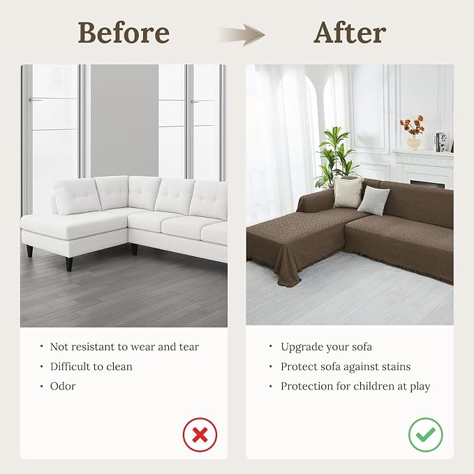 HOMERILLA 2 Piece Sectional Couch Cover for L Shape Sofa Taupe L | Washable Fabric, Anti-Pet Hair, Stain & Wear Resistant, Multiuse Sofa Blanket Protector, Pet Friendly Easy Installation - Image 4