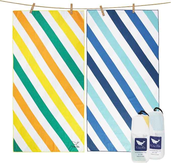 Whale Flotilla Quick Dry Beach Towels Oversized (35"x70"), Microfiber Sand-Free 2 Pack Beach Towel Set, Extra Large Compact Pool Travel Accessories, Aqua and Orange by WHALEFLOTILLA