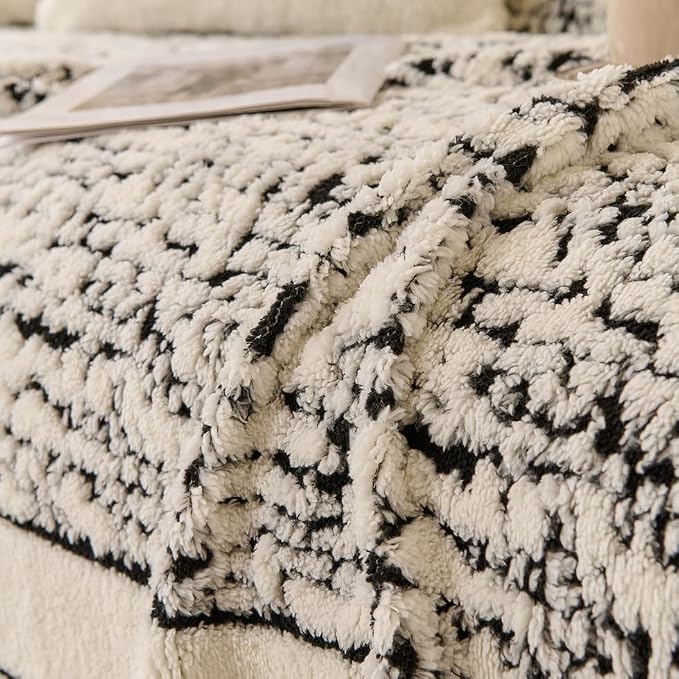 ROOMLIFE Thicked Striped Boho Black Couch Cover for 2-3 Cushion Sofa, Fuzzy Plush Warm Sofa Slipcovers Sectional Sofas Covers, Non Slip Washable Furniture Protector Soft with Tassel,Winter 71''X150” - Image 8