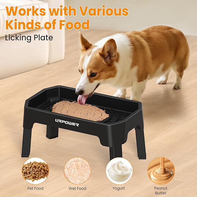 URPOWER 3-in-1 Elevated Dog Bowls with Slow Feeder & Licking Plate | 4 Height Adjustable Raised Stand with 2 Stainless Steel Food Bowls & Licking Plate for Small, Medium & Large Dogs - Image 7