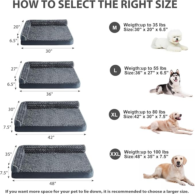 BFPETHOME Orthopedic Washable Dog Bed, Sleeping Couch for Large Senior Dogs | Deluxe Plush Rose Velvet Washable Cover, Egg Crate Foam Support, Waterproof Lining, Non-Slip Bottom, Senior Dogs - Image 5