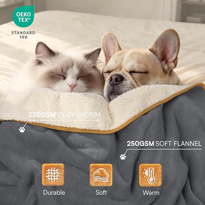 Luciphia Waterproof Pet Blanket, Liquid Pee Proof Dog Blanket for Sofa Bed Couch, Reversible Sherpa Fleece Furniture Protector Cover for Small Medium Large Dogs Cats, Grey+Beige Medium（57" x 40"） - Image 3