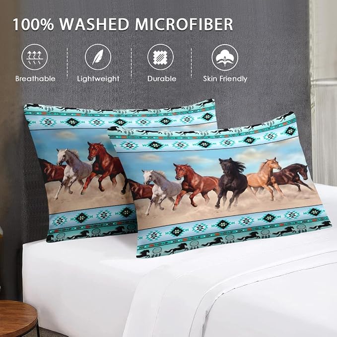 WeCozy King Size Bed Sheet Sets with Pillowcases, Horses Desert Animal 4 Pcs Soft Microfiber Bedding for Kids and Adults, Tribal Farm Sunset Run Flat, Fitted Sheet for Bedroom Bed Decor - Image 7