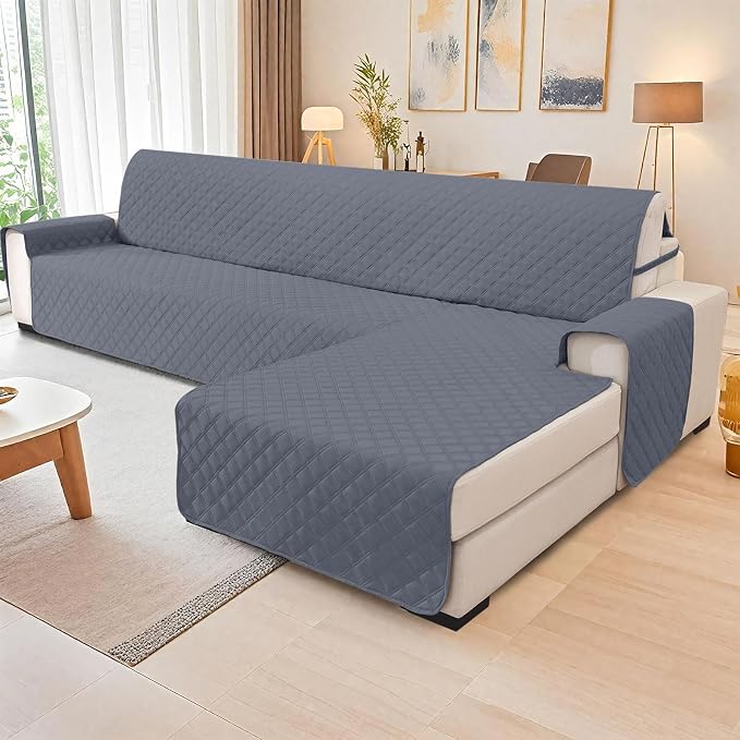 Waterproof Sectional Couch Covers for Dogs, Reversible L Shaped Couch Cover, Chaise Lounge Cover for Sectional Sofa, Sofa Covers Washable Sectional for Pets Dog Cat (Small, Dark Grey) - Image 2