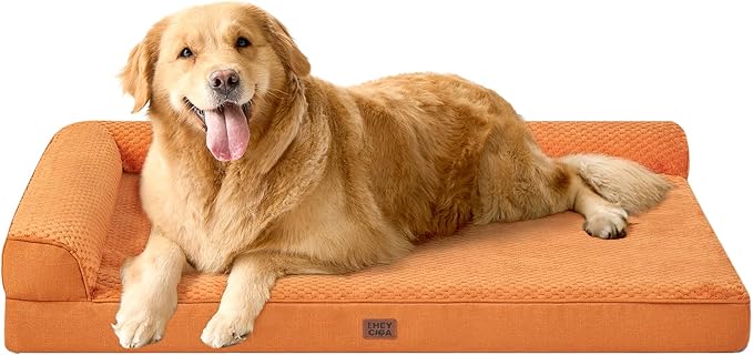 EHEYCIGA Extra Large Dog Bed Othorpedic, Memory Foam XL Dog Bed with Washable Removable Cover, Waterproof Pet Sofa Couch XLarge Size Dogs with Nonskid Bottom, 44x32x6.5, Pumpkin by EHEYCIGA