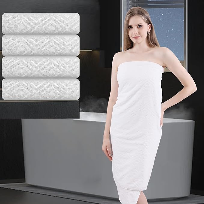 Bath Towel Set of 4 Extra Large Bath Sheet 35"x70" Oversized Bath Towel Soft Microfiber Bathroom Towel for Adults Highly Absorbent Quick Dry Towel Set for Bathroom,Hotel,Shower Towel Bath Sheet White by MAGGEA