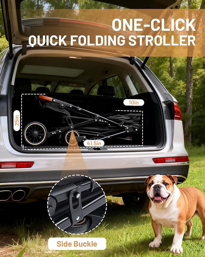 Dog Stroller for Large & Medium Dogs (20–132 lbs), Pet Stroller for 2 Small Dogs with Adjustable Handle & Canopy, Sun Shades, Storage Organizer, Foldable & Ventilated,Black